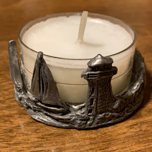 Other - Lighthouse Sailboats seagulls Pewter tea light with candle
